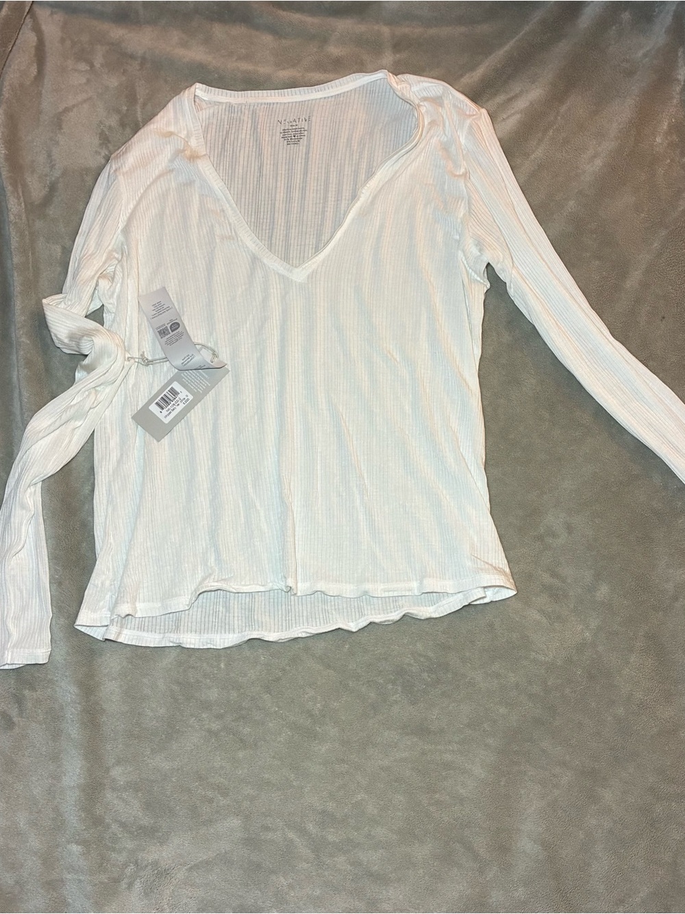 Negative Underwear White Ribbed V-Neck Long Sleeve Top